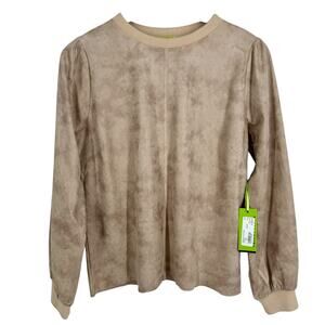 NEW NWT Trisha Tyler Medium Wearable Art Faux Suede Blouse Shirt Top Artsy